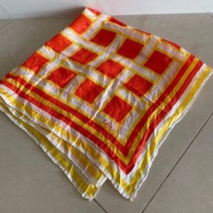Vintage Echo Unisex Multicolor Orange Yellow Geometric Square Pattern Silk Scarf